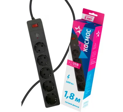 kosmos_5kh1.8m_s_zazeml._10a_ip20_2.2kvt_s_pred._3kh0.75_2_usb_razema_2.1a_5v_indik._seti_chernyy_fksm1.8m_5g_b_usb_2164570_1